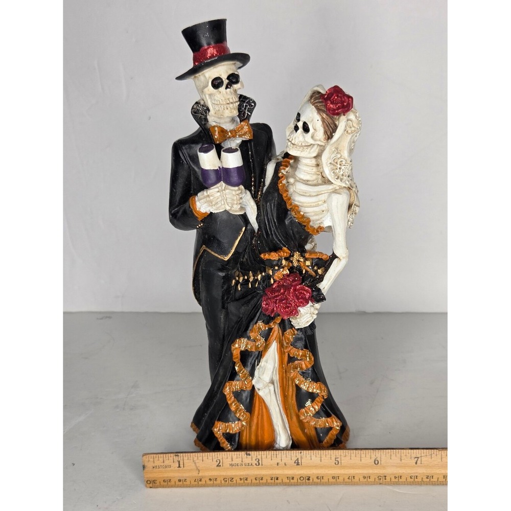 Halloween Skeleton Couple Gothic Decor Figurines Day Of The Dead Wedding Dress - Picture 5 of 8